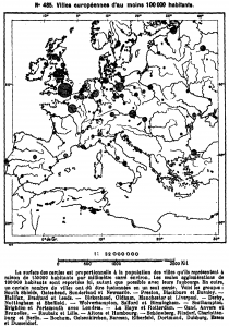 Cidades europeias com pelo menos 100 mil habitantes (de L'homme et la terre)