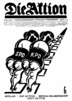 Uma capa de «Die Aktion»: corrida ente o Partido Social-Democrata e o Partido Comunista numa pista de suásticas
