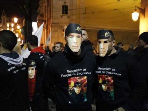 Reportagem sobre a manifestação das forças de segurança, no Largo Camões, Lisboa.