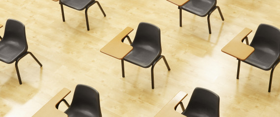 Desks in empty classroom