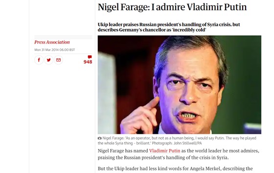 Nigel Farage elogia Putin